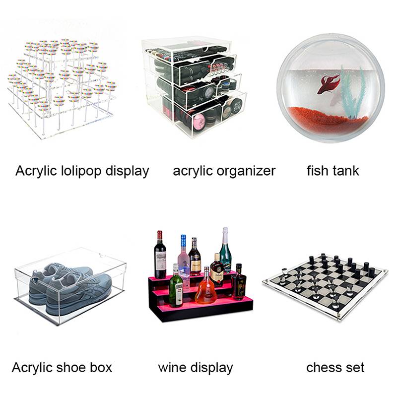 Acrylic cosmetic organizer, shoe box, chess set, guitar display 