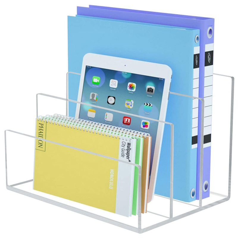  3 Sections Clear Office Desk File Sorter Organizer,Acrylic File Holder 