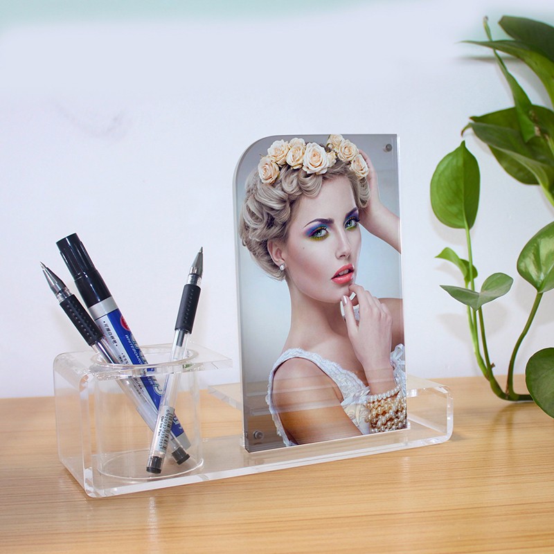 Clear Acrylic Photo Frame Magnetic Picture Frames with Pencil Holder 