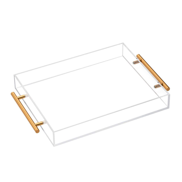 Factory Customizable Clear Acrylic Tray Lucite Serving Tray with Metal Handles