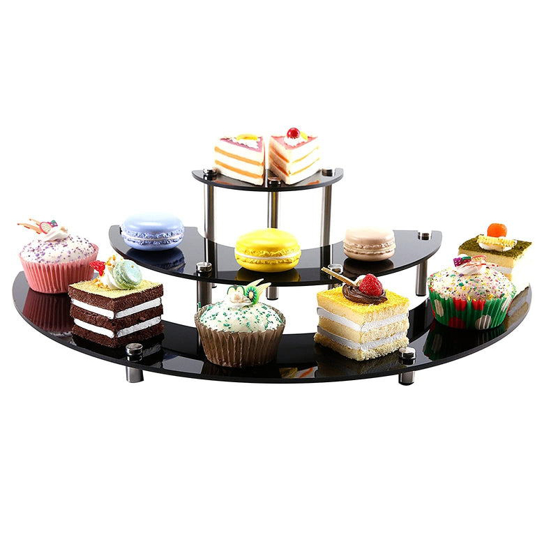 3 Tier Black Acrylic Semicircle Dessert Display Stand Cupcakes Display Riser